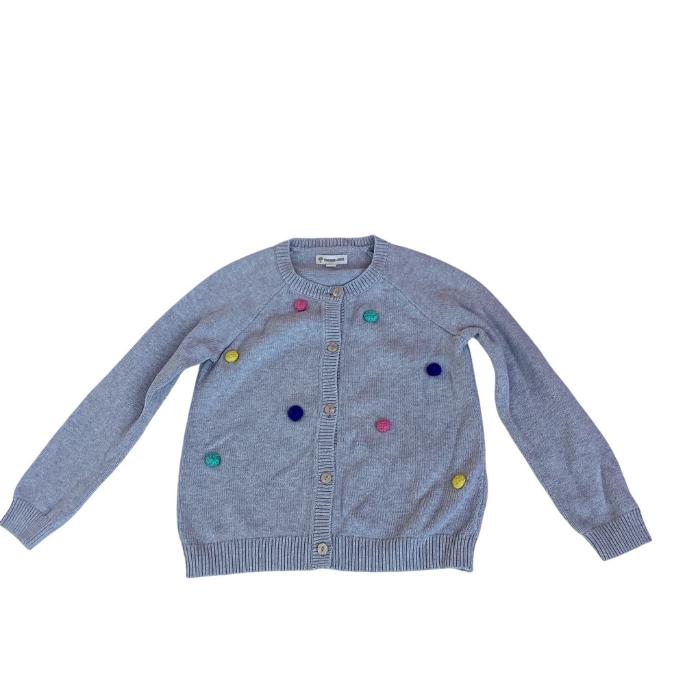 Tucker + Tate Girls Grey Cotton Pom Pom Cardigan Sweater Size 7